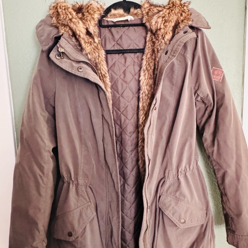 Hollister Olive Green Fur Trim Jacket